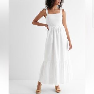 Express Square Neck Bow Tiered Maxi Dress in White w/ POCKETS Medium